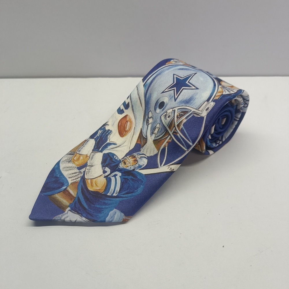 Vtg Ralph Marlin Dallas Cowboys 1990 Football Theme 100% Polyester Tie 57in